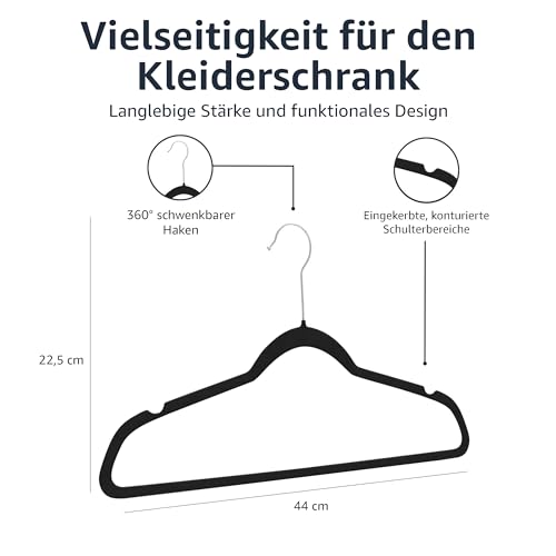 Samtbügel für Anzüge – Rutschfeste Kleiderbügel, 30er-Pack, Schwarz