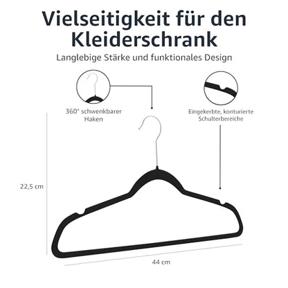 Samtbügel für Anzüge – Rutschfeste Kleiderbügel, 30er-Pack, Schwarz